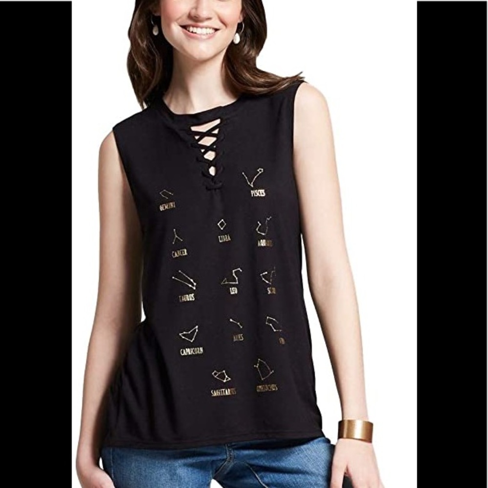 Zodiac Stars Lace-Up Neck Graphic Tank Top